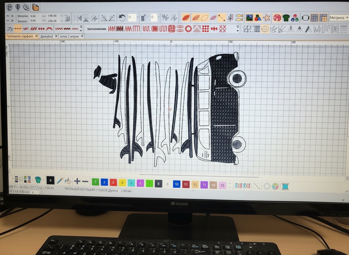 Design de bordado em software profissional — estúdio Loja de Presente