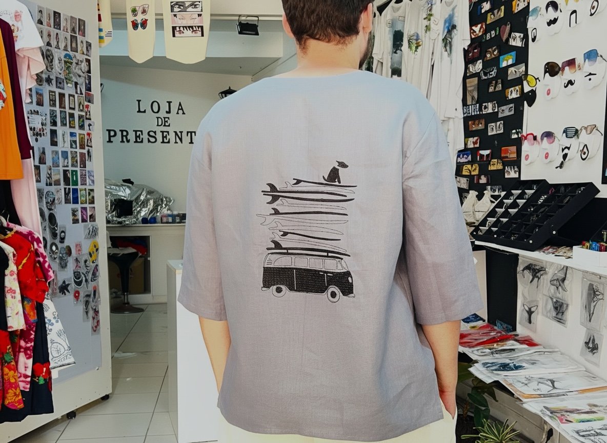 Máquina de bordado FUJA em ação — Loja de Presente, Funchal